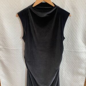 a new day Black Sleeveless Dress. Velour/Velvet. High neckline. Ruched sides. L.